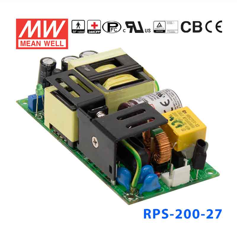 RPS-200-27 RPS-200-27 200W 27V 5.3A 单路输出微漏电低空载损耗医用无外壳明纬开关电源