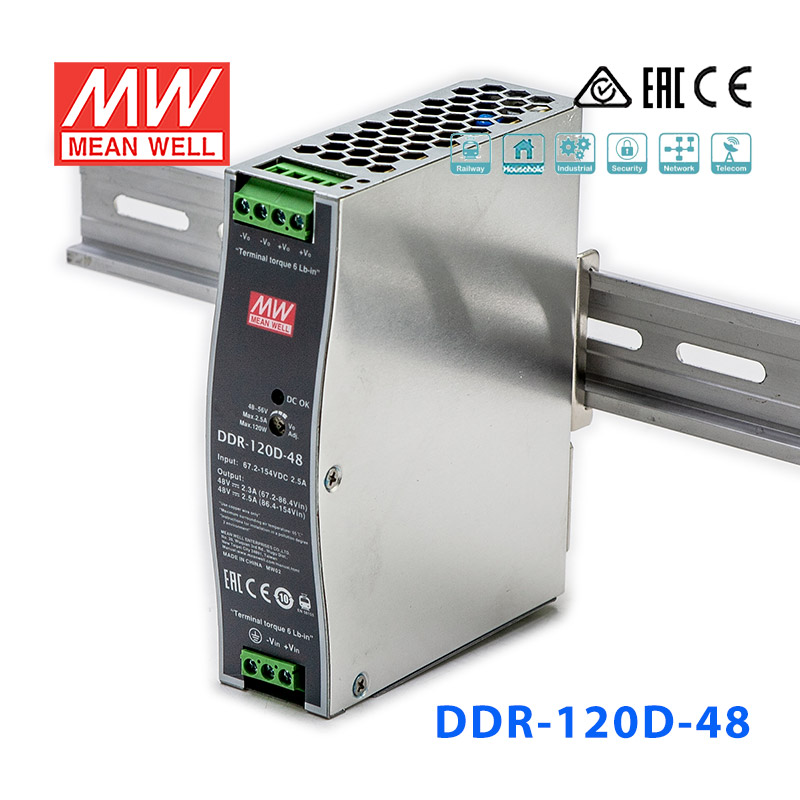 DDR-120D-48 DDR-120D-48明纬120W 67.2~154V输入 48V2.5A输出导轨型DC-DC电源