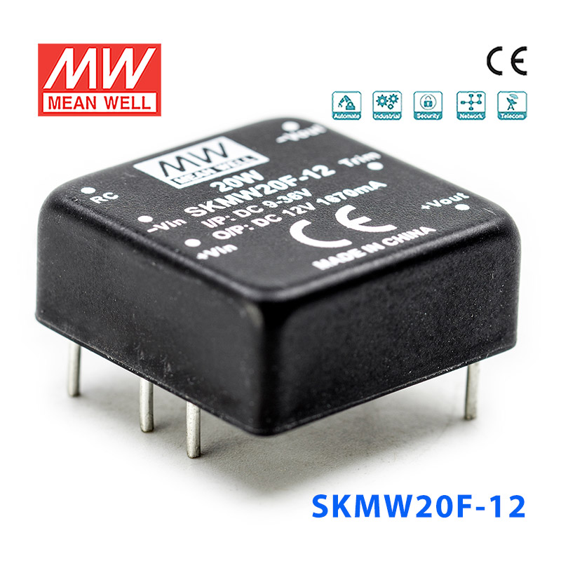 SKMW20F-12 SKMW20F-12 20W 9~36V 转 12V 1.67A 非稳压单路输出明纬DC-DC模块电源