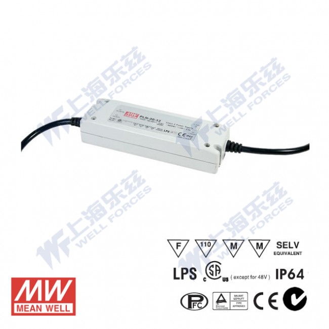 PLN-30-20 PLN-30-20 30W 20V 1.5A 恒压+恒流PFC塑壳防水LED电源(恒压恒流值可设定)