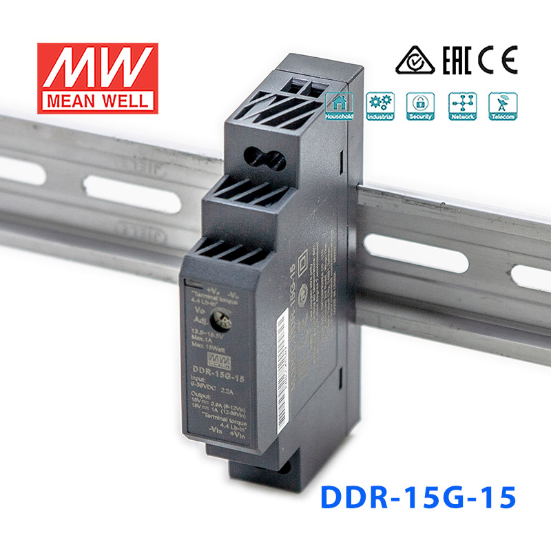 DDR-15G-15 DDR-15G-15台湾明纬15W 9~36V输入 15V1A输出导轨型DC-DC电源