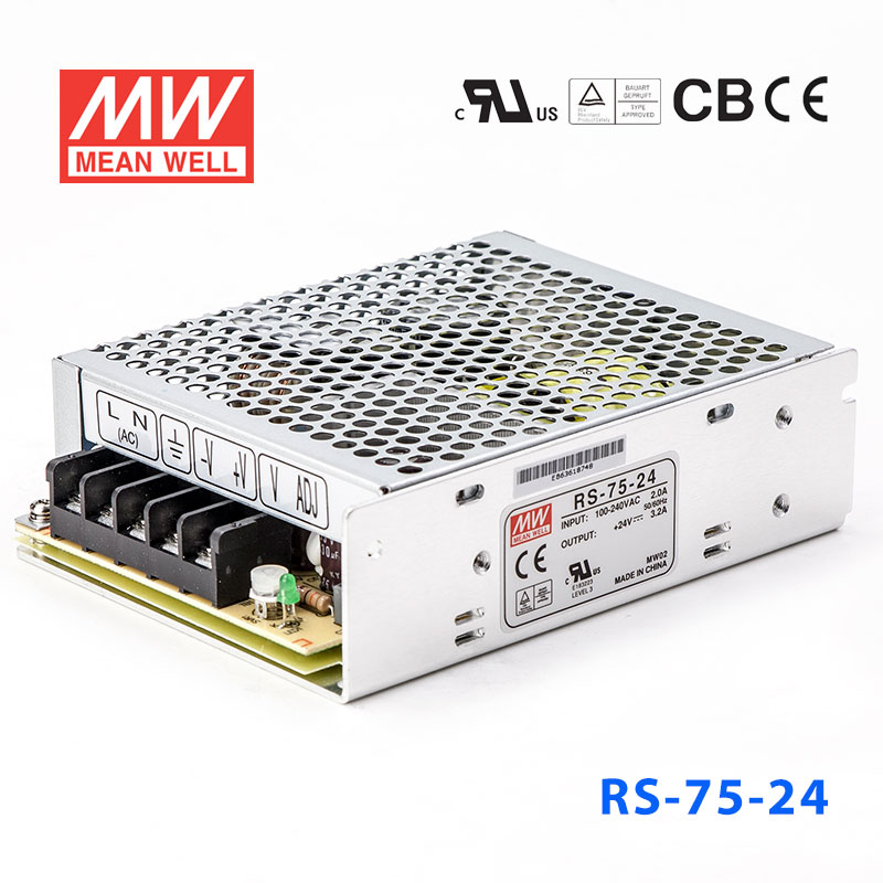 RS-75-24 RS-75-24 75W 24V3.2A 单路输出明纬开关电源(G3系列-高性能内置有外壳)