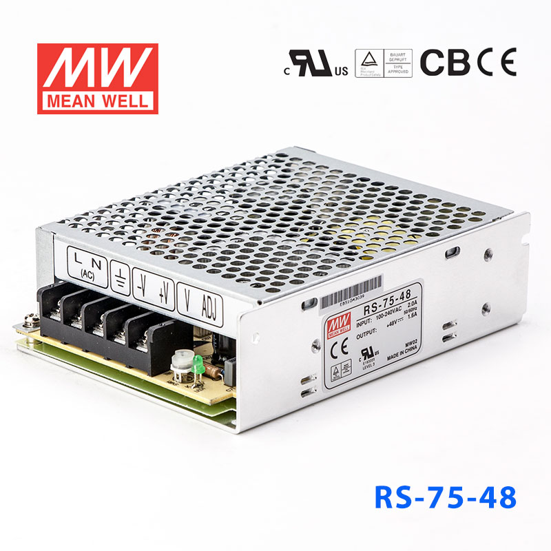 RS-75-48 RS-75-48 75W 48V1.6A 单路输出明纬开关电源(G3系列-高性能内置有外壳)