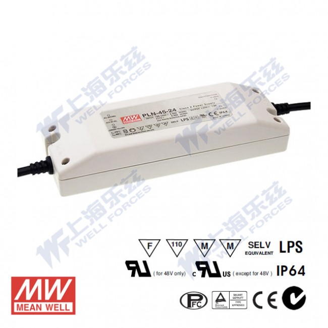 PLN-45-27 PLN-45-27 45W 27V 1.7A 恒压+恒流PFC塑壳防水LED电源(恒压恒流值可设定)