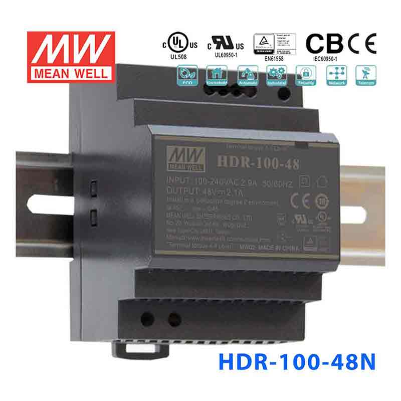 HDR-100-48N HDR-100-48N 100.8W 48V 2.1A 单路输出明纬超薄型导轨安装电源