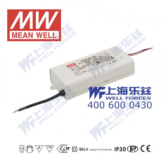 PCD-60-1400B PCD-60-1400B 60W 25~43V 输出 1400mA 防水塑壳PFC可控硅调光明纬LED恒流电源