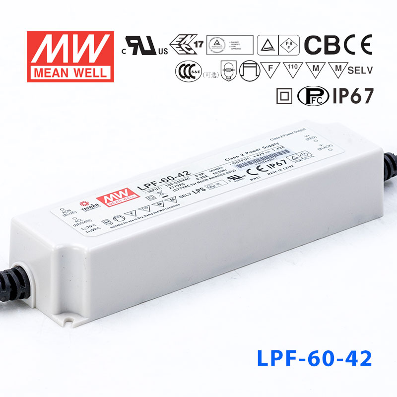 LPF-60-42 LPF-60-42 60W 42V 1.43A 恒压+恒流有PFC高效率塑壳IP67防水LED电源