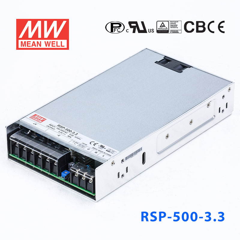 RSP-500-3.3 RSP-500-3.3 297W 3.3V90A 单路输出带功率因素校正超薄型明纬开关电源