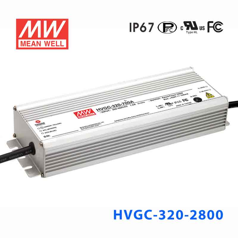HVGC-320-2800A HVGC-320-2800A 320W 2800mA 118Vac 输入强耐环境PFC高效铝壳IP65防水LED恒流电源(恒流值可面板设定)