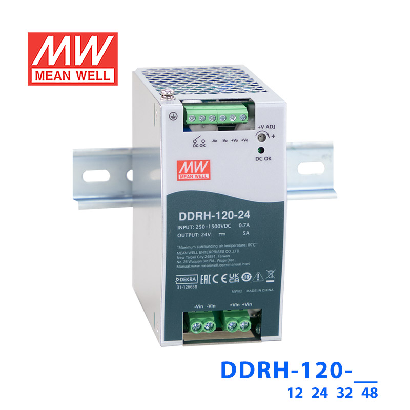 DDRH-120-24 DDRH-120-24明纬24V5A输出120W开关电源超宽输入导轨型DC-DC转换器