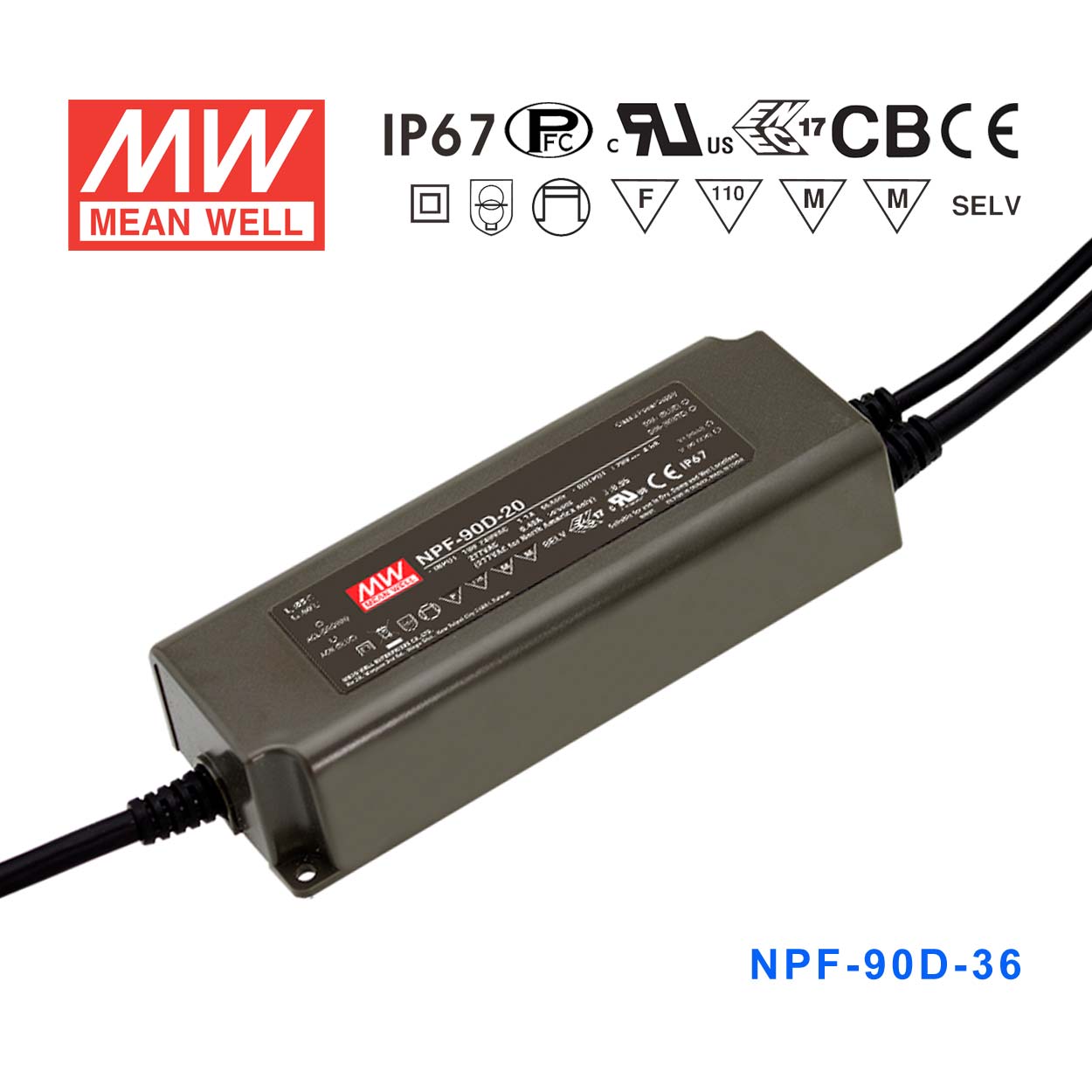NPF-90D-36 NPF-90D-36 90W 36V 2.5A 输出塑壳IP67防水带PFC低空载损耗明纬LED调光电源