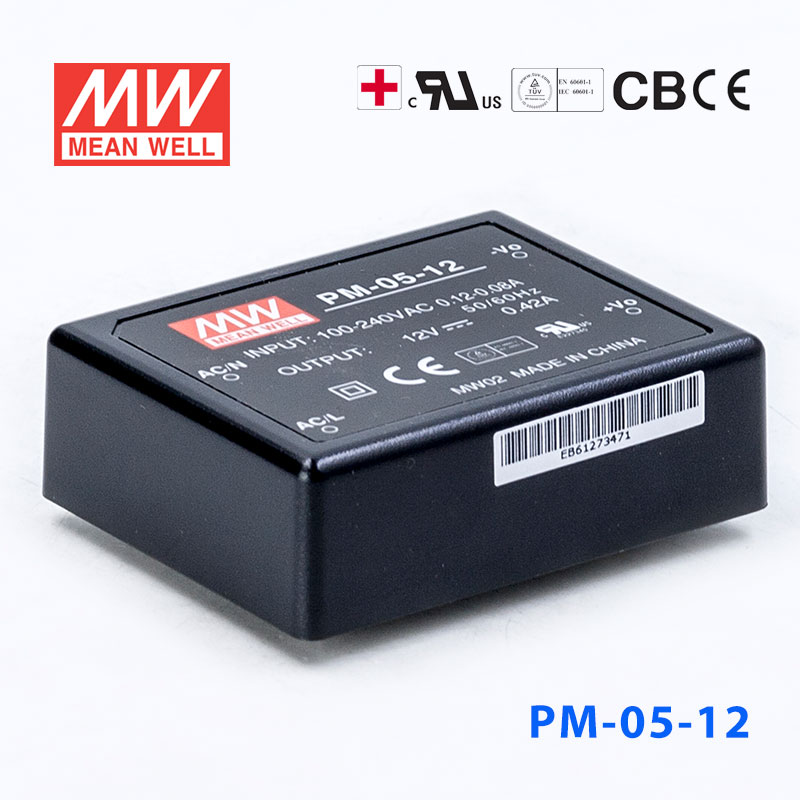 PM-05-12 PM-05-12 5W 12V 0.42A 微漏电塑封Class2单路输出板上型医用明纬开关电源