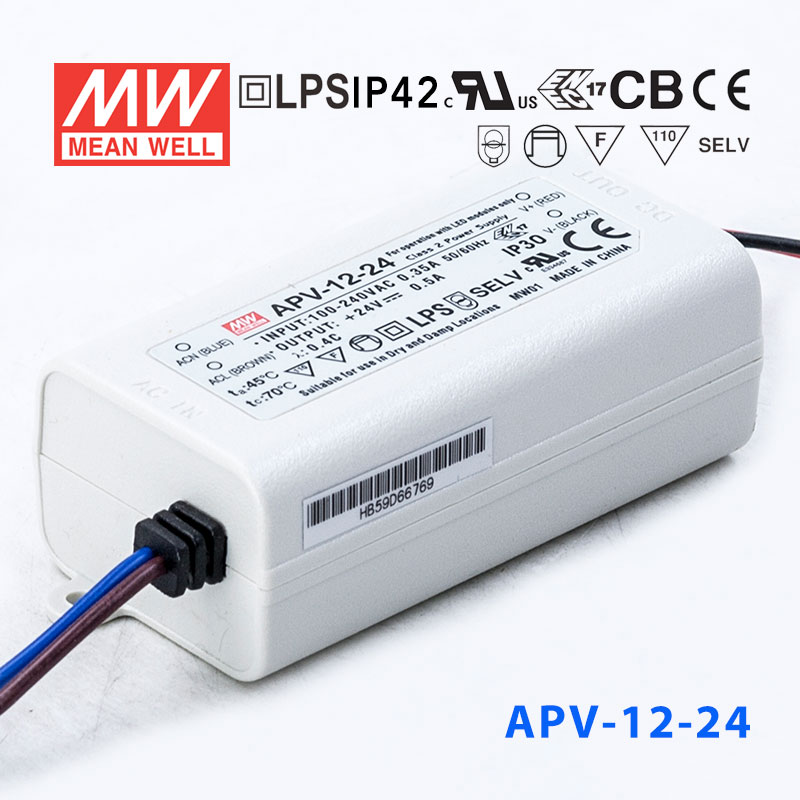 APV-12-24 APV-12-24 12W 24V 0.5A 明纬牌恒压输出防水塑壳LED照明电源