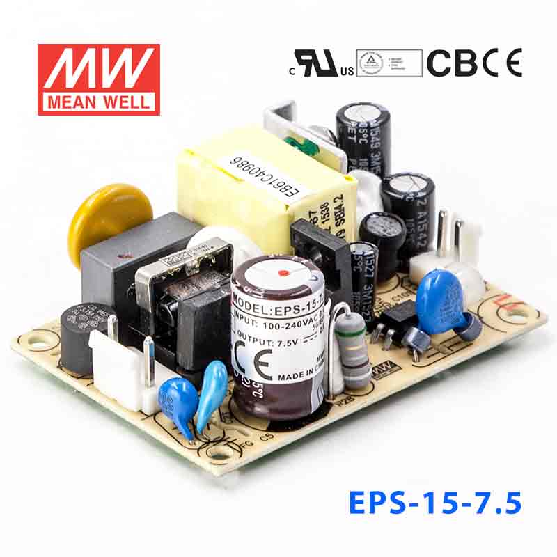 EPS-15-7.5 EPS-15-7.5 15W 7.5V2A单路输出低空载损耗高效率明纬裸板开关电源