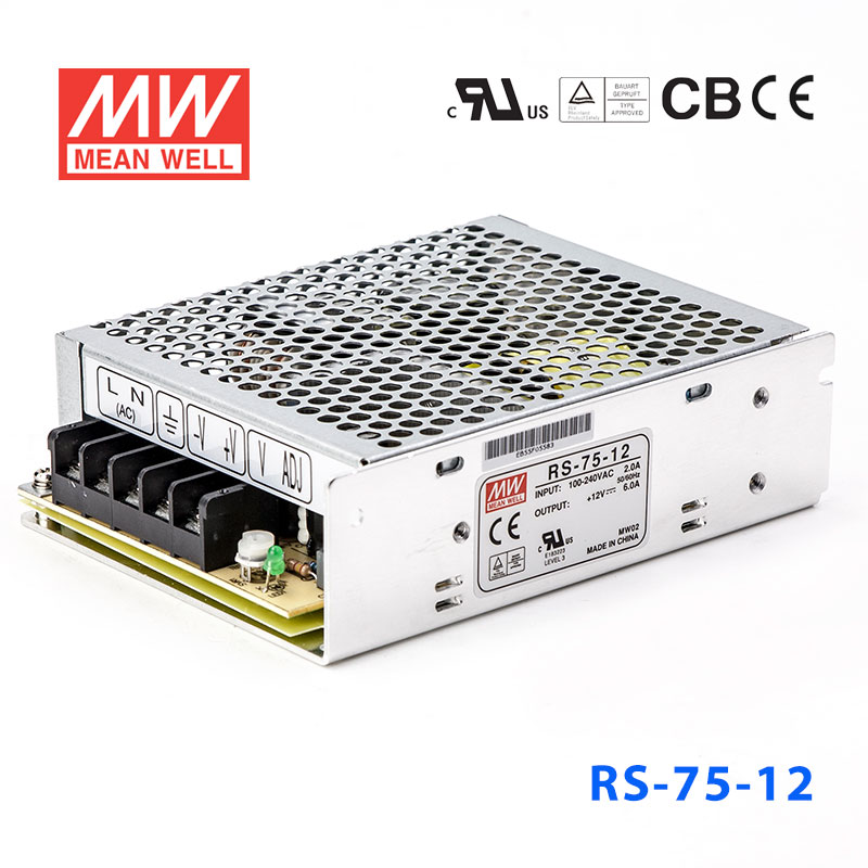 RS-75-12 RS-75-12 75W 12V6A 单路输出明纬开关电源(G3系列-高性能内置有外壳)