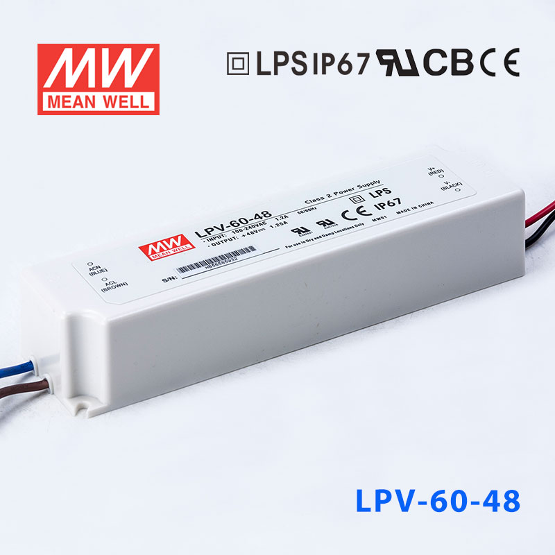 LPV-60-48 LPV-60-48 60W 48V 1.25A明纬牌恒压输出IP67防水塑壳LED照明电源