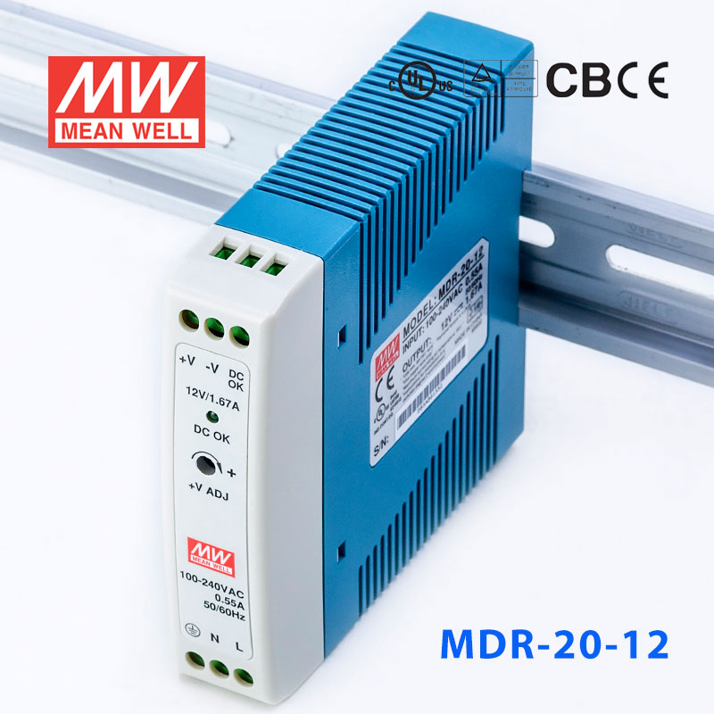 MDR-20-12 MDR-20-12 20W 12V1.67A 单输出低空载损耗DIN导轨型明纬电源