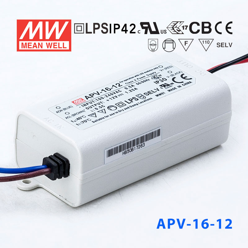 APV-16-12 APV-16-12 16W 12V 1.2A明纬牌恒压输出防水塑壳LED照明电源