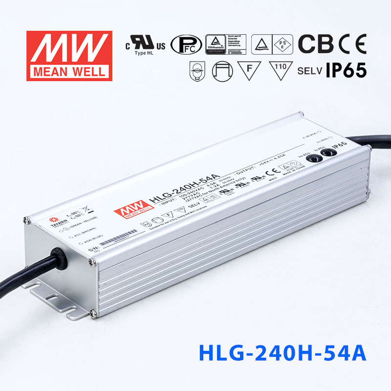 HLG-240H-54A HLG-240H-54A 240W 54V 4.45A 强耐环境恒压+恒流PFC高效铝壳IP65防水LED电源(恒压恒流值可面板设定)