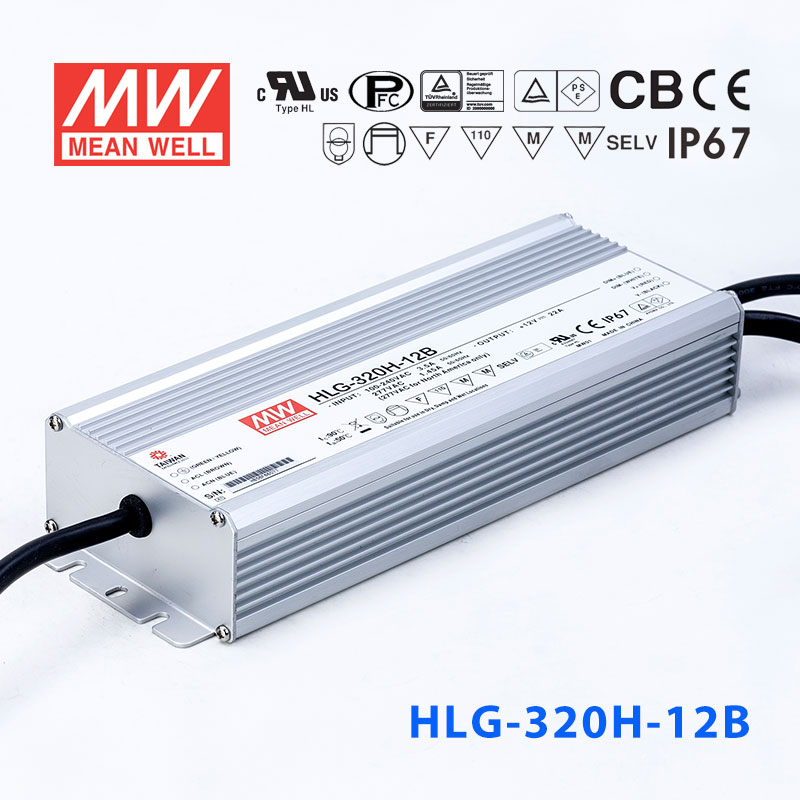HLG-320H-12B HLG-320H-12B 320W 12V 22A 强耐环境恒压+恒流PFC高效铝壳IP67防水LED电源(控制线三合一调光)