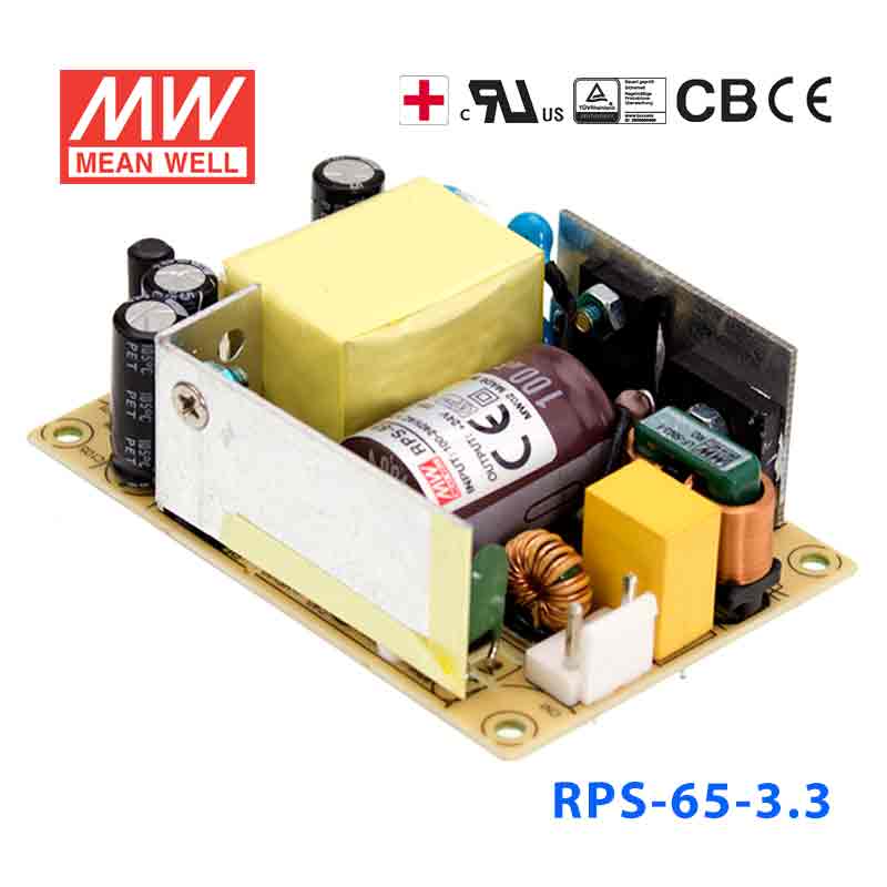 RPS-65-3.3 RPS-65-3.3 65W 3.3V 11A 单路输出微漏电低空载损耗医用无外壳明纬开关电源