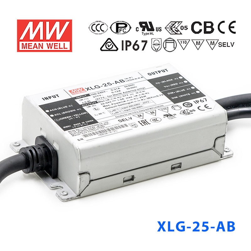 XLG-25-AB XLG-25-AB台湾明纬25W700mA恒功率防水电源22~54V电流可调型