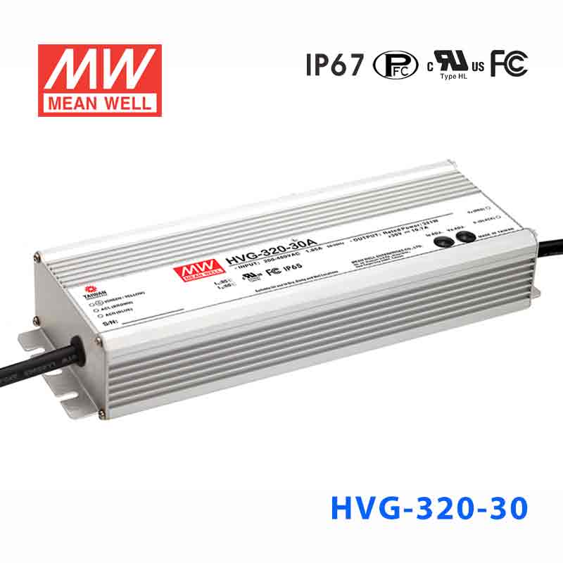 HVG-320-30A HVG-320-30A 320W 30V 10.7A 528Vac 输入 恒压+恒流输出PFC高效铝壳IP65防水LED电源(恒压恒流值可面板设定)