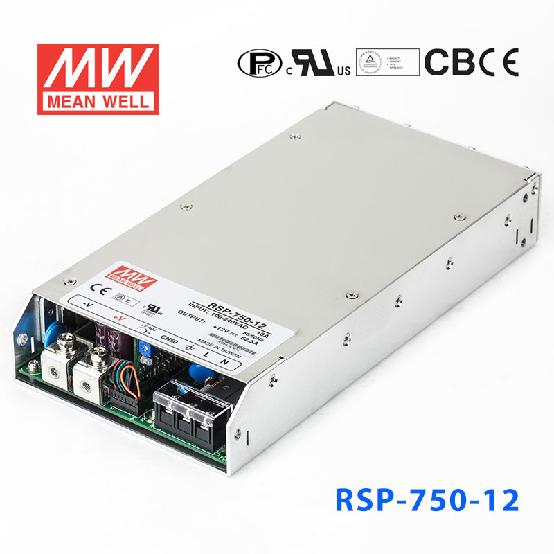RSP-750-12 RSP-750-12 750W 12V62.5A 单路可调电压输出带功率因素校正1U薄型明纬开关电源