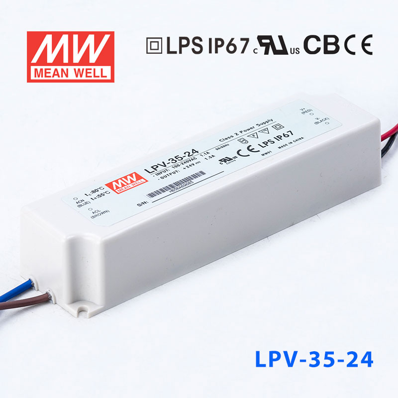 LPV-35-24 LPV-35-24 35W 24V 1.5A明纬牌恒压输出IP67防水塑壳LED照明电源