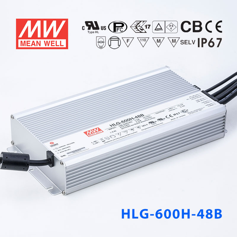 HLG-600H-48B HLG-600H-48B 600W 48V 12.5A 强耐环境恒压+恒流PFC高效铝壳IP67防水LED电源(控制线三合一调光)