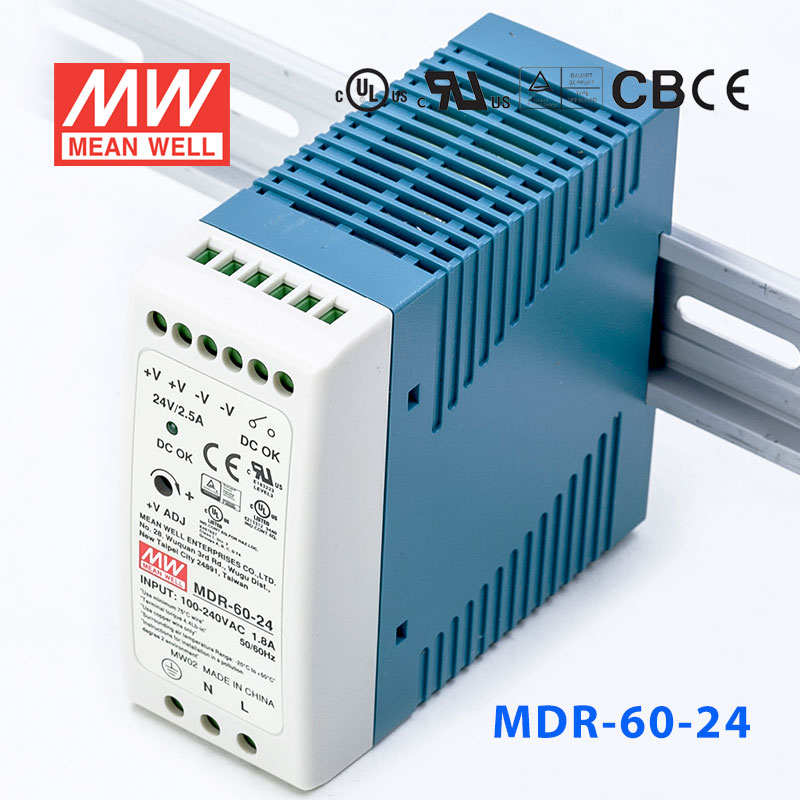 MDR-60-24 MDR-60-24 60W 24V2.5A 单输出低空载损耗DIN导轨型明纬电源