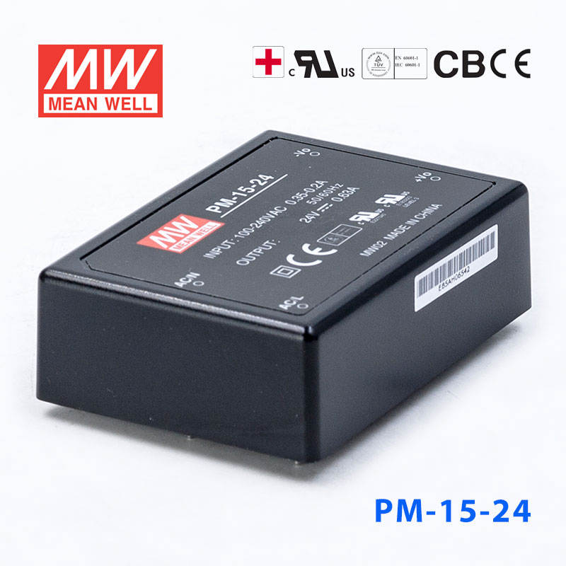 PM-15-24 PM-15-24 15W 24V 0.63A 微漏电塑封Class2单路输出板上型医用明纬开关电源