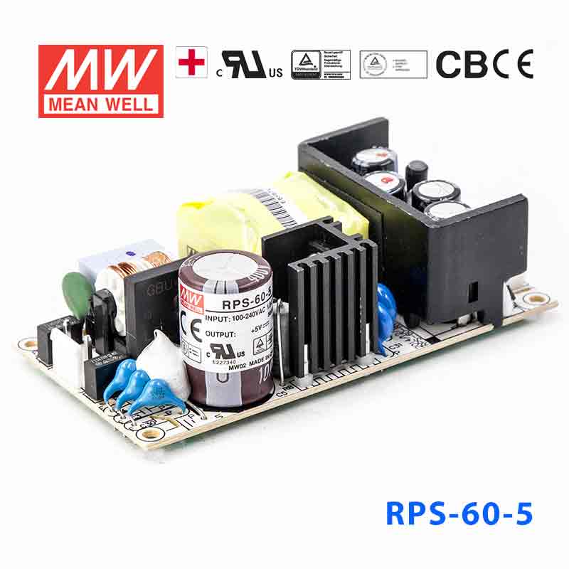 RPS-60-5 RPS-60-5 60W 5V 11A 单路输出微漏电低空载损耗小尺寸医用无外壳明纬开关电源