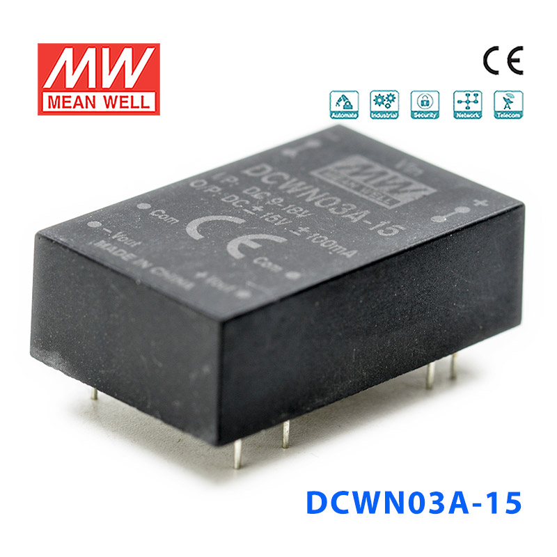 DCWN03A-15 Mean Well DCWN03A-15 DC-DC Converter - 3W 9~18V DC in 15V out 200mA