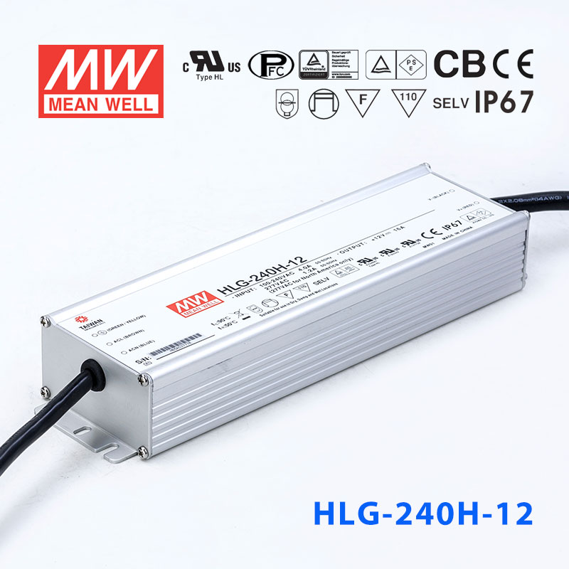 HLG-240H-12 HLG-240H-12 192W 12V 16A 强耐环境恒压+恒流PFC高效铝壳IP67防水LED电源(引线接线)