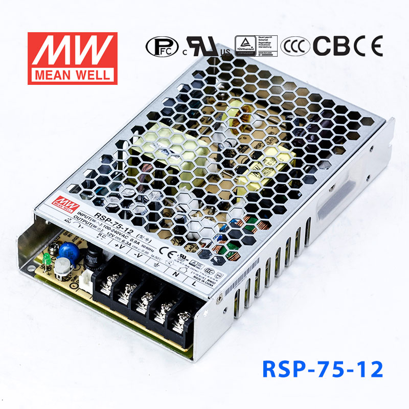 RSP-75-12 RSP-75-12 75W 12V6.3A单路输出低厚度带功率因素校正CCC认证明纬开关电源