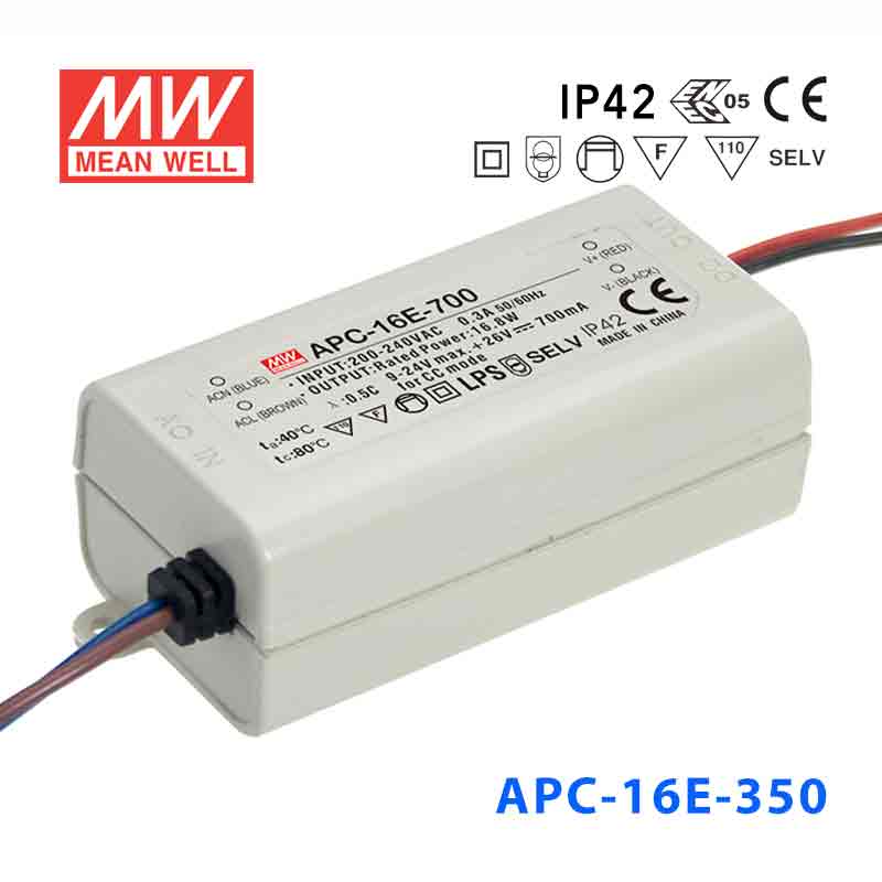 APC-16E-350 APC-16E-350 16W 12-48V 350mA 明纬牌恒流输出防水塑壳LED照明电源