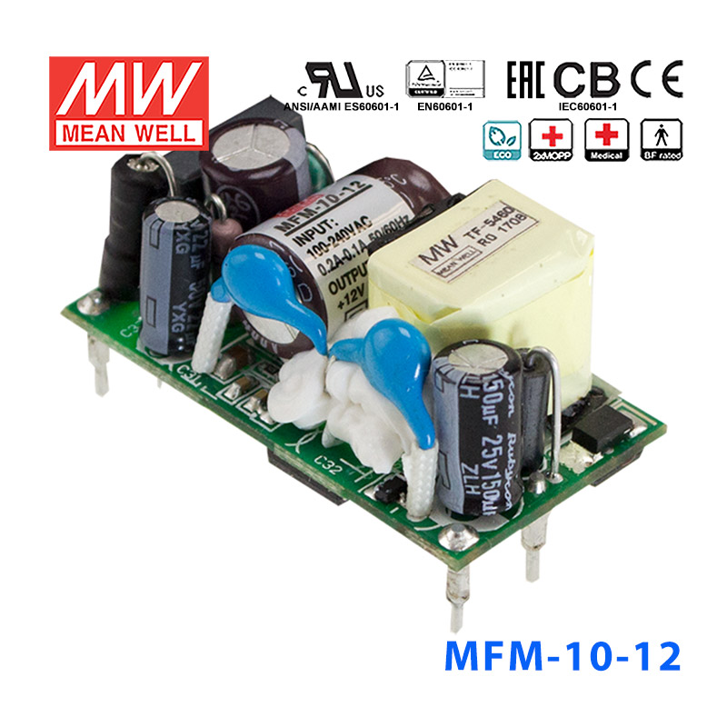 MFM-10-12 MFM-10-12台湾明纬10.2W 80~264V输入12V0.85A输出医疗基板型电源