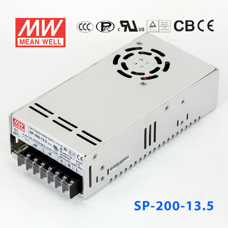 SP-200-13.5 SP-200-13.5 200W 13.5V14.9A 单路输出带PFC功能CCC认证明纬开关电源