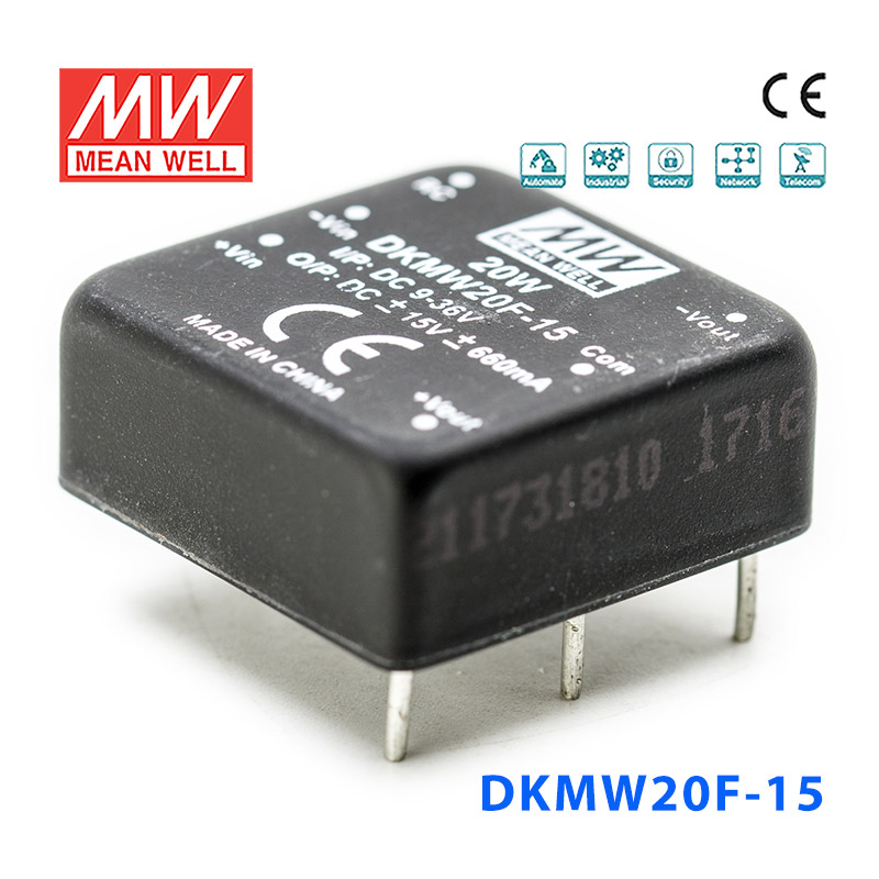 DKMW20F-15 DKMW20F-15 20W 9~36V 转 ±15V 0.66A 非稳压双路输出DC-DC模块电源