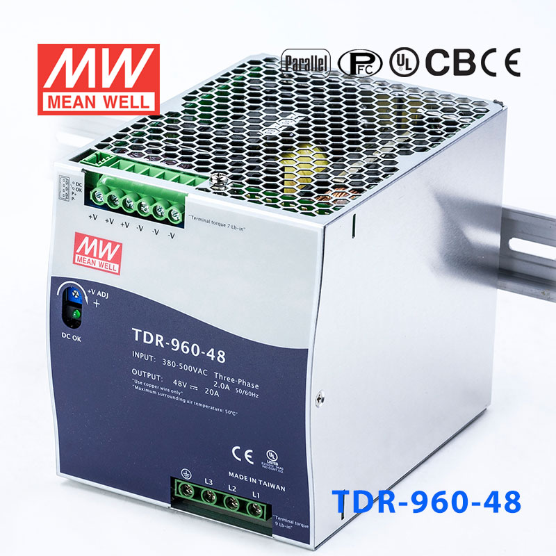 TDR-960-48 TDR-960-48 960W 48V20A 三相输入高效率高功率因素单路输出DIN导轨安装明纬开关电源