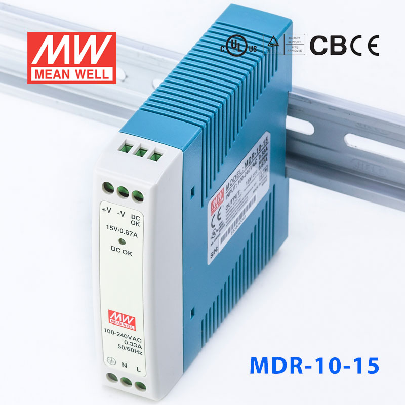 MDR-10-15 MDR-10-15 10W 15V 0.67A 单输出低空载损耗DIN导轨型明纬电源