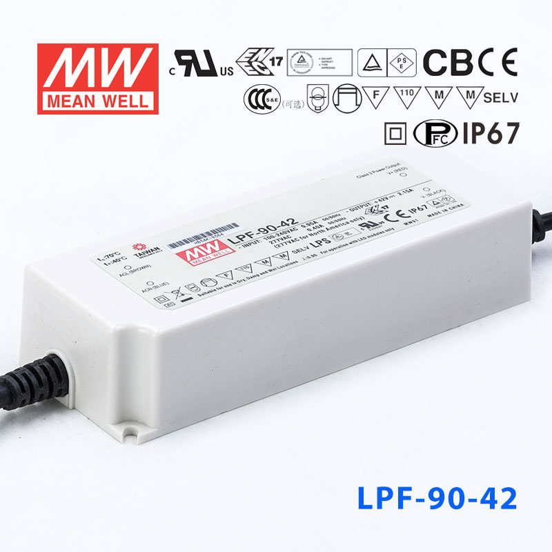 LPF-90-42 LPF-90-42 90W 42V 2.15A 恒压+恒流有PFC高效率塑壳IP67防水LED电源
