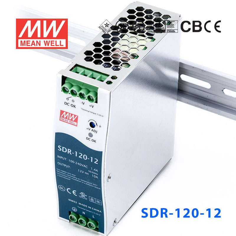 SDR-120-12 SDR-120-12 120W 12V10A 高效率高功率因素单路输出DIN导轨安装明纬开关电源