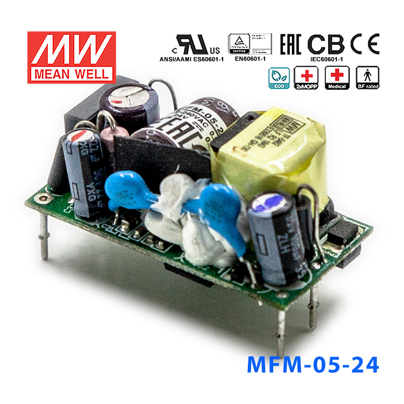 MFM-05-24 MFM-05-24台湾明纬5.5W 80~264V输入 24V0.23A输出医疗基板型电源