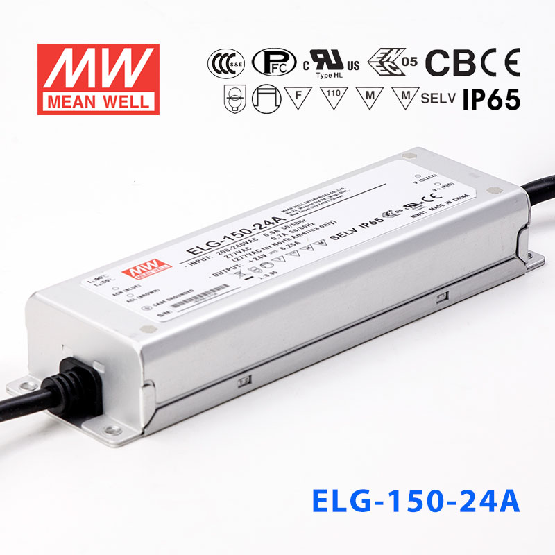 ELG-150-24A ELG-150-24A 150W 24V 6.25A A型(电流可调/铝壳IP65/100~305Vac输入)明纬PFC防水LED电源