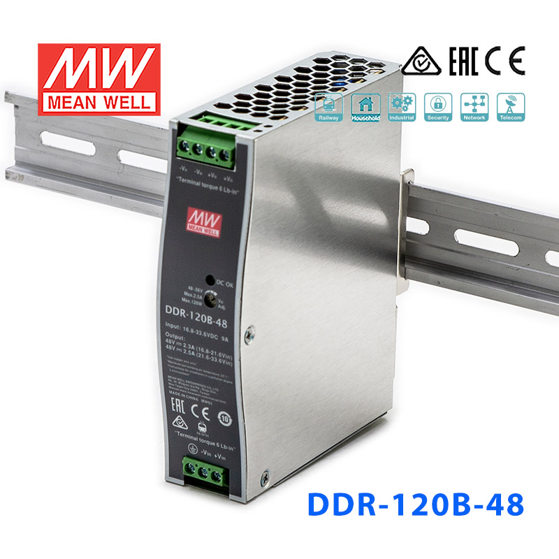 DDR-120B-48 DDR-120B-48明纬120W 16.8~33.6V输入48V2.5A输出导轨型DC-DC电源