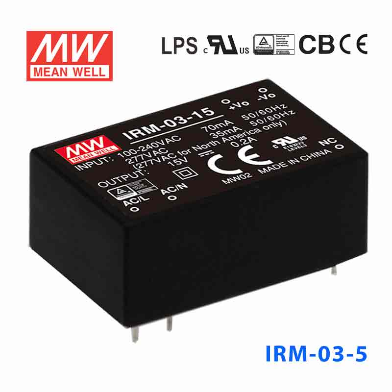 IRM-03-5 IRM-03-5 3W 5V 600mA 单路输出高能效AC-DC模块型明纬开关电源-插脚型