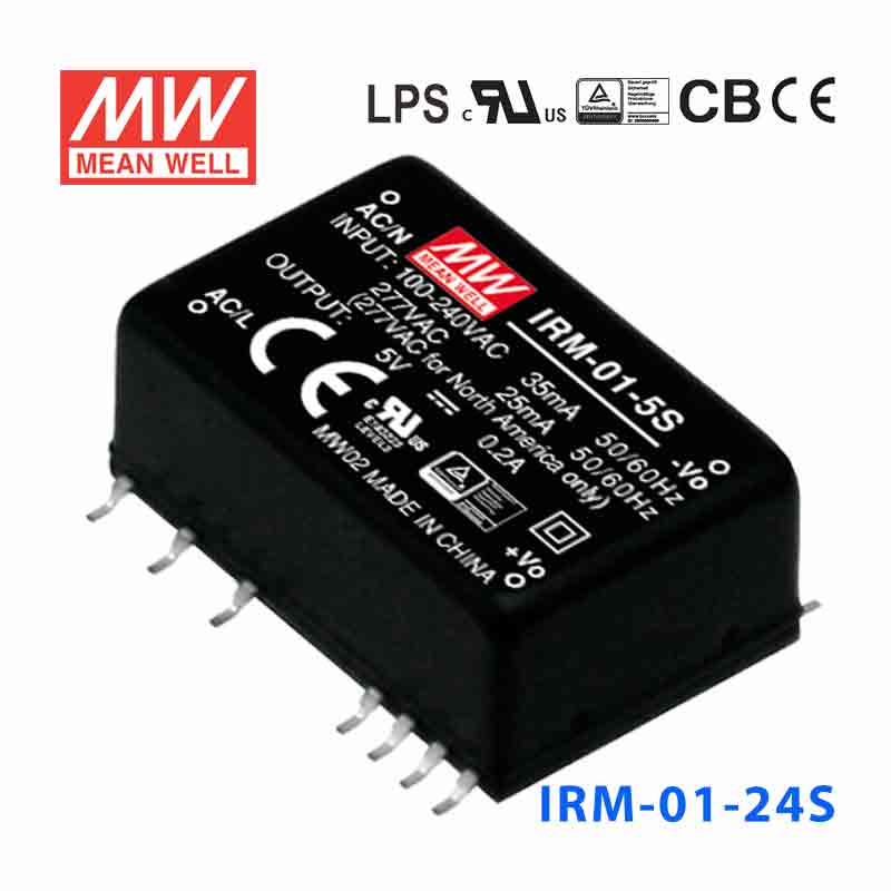 IRM-01-24S IRM-01-24S 1W 24V 42mA 单路输出高能效AC-DC模块型明纬开关电源-SMD贴片型