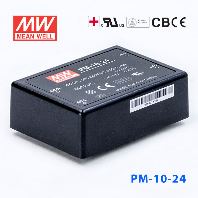 PM-10-24 PM-10-24 10W 24V 0.42A 微漏电塑封Class2单路输出板上型医用明纬开关电源